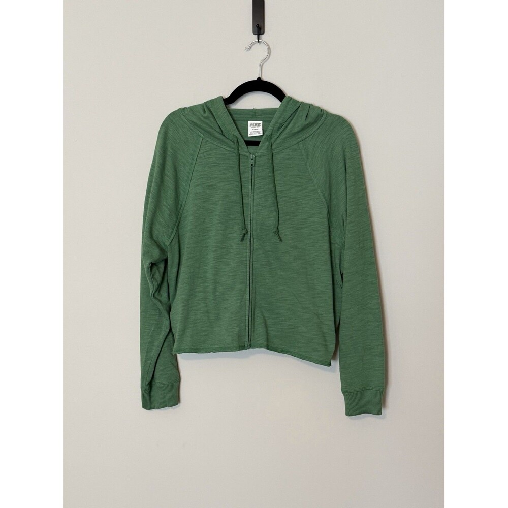 Victoria’s Secret PINK Green Cropped Zip Up Hoodie Medium Lightweight